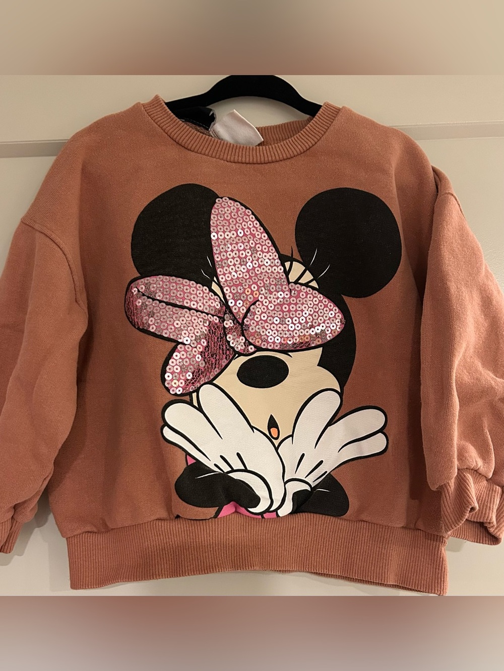 Zara x Disney Sequin Bow Minnie Crewneck Sweatshirt - Rose Brown